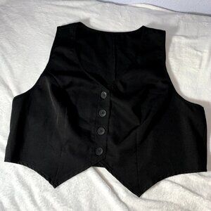 Dark Academia Black Button Up Cropped Vest, Size 3XL/18